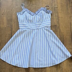 Trixxi Blue and White Striped Kids Dress with Ruffles
